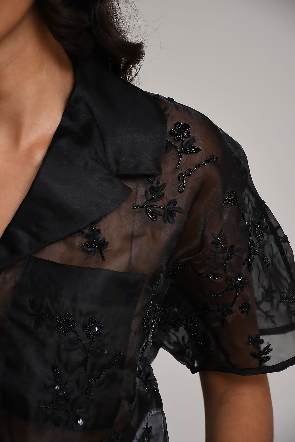 Embellished technical organza shirt