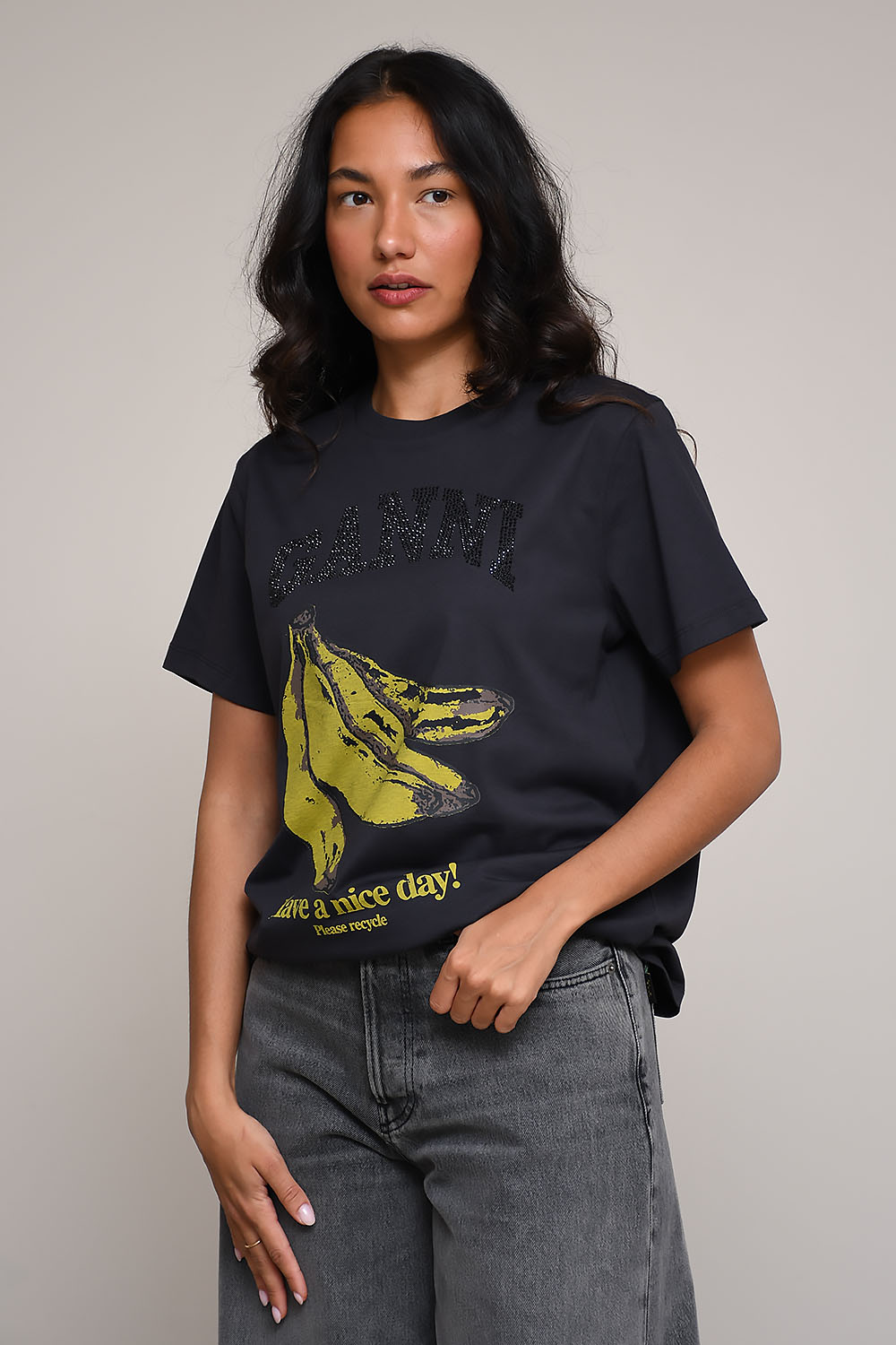 Ganni - Basic cotton jersey banana relaxed t-shirt