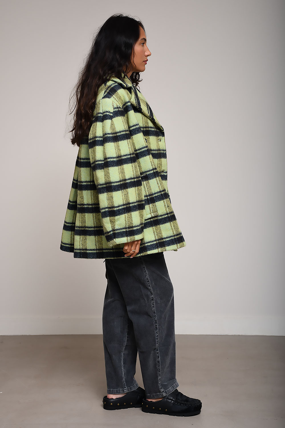 Ganni - Brushed wool check midi coat