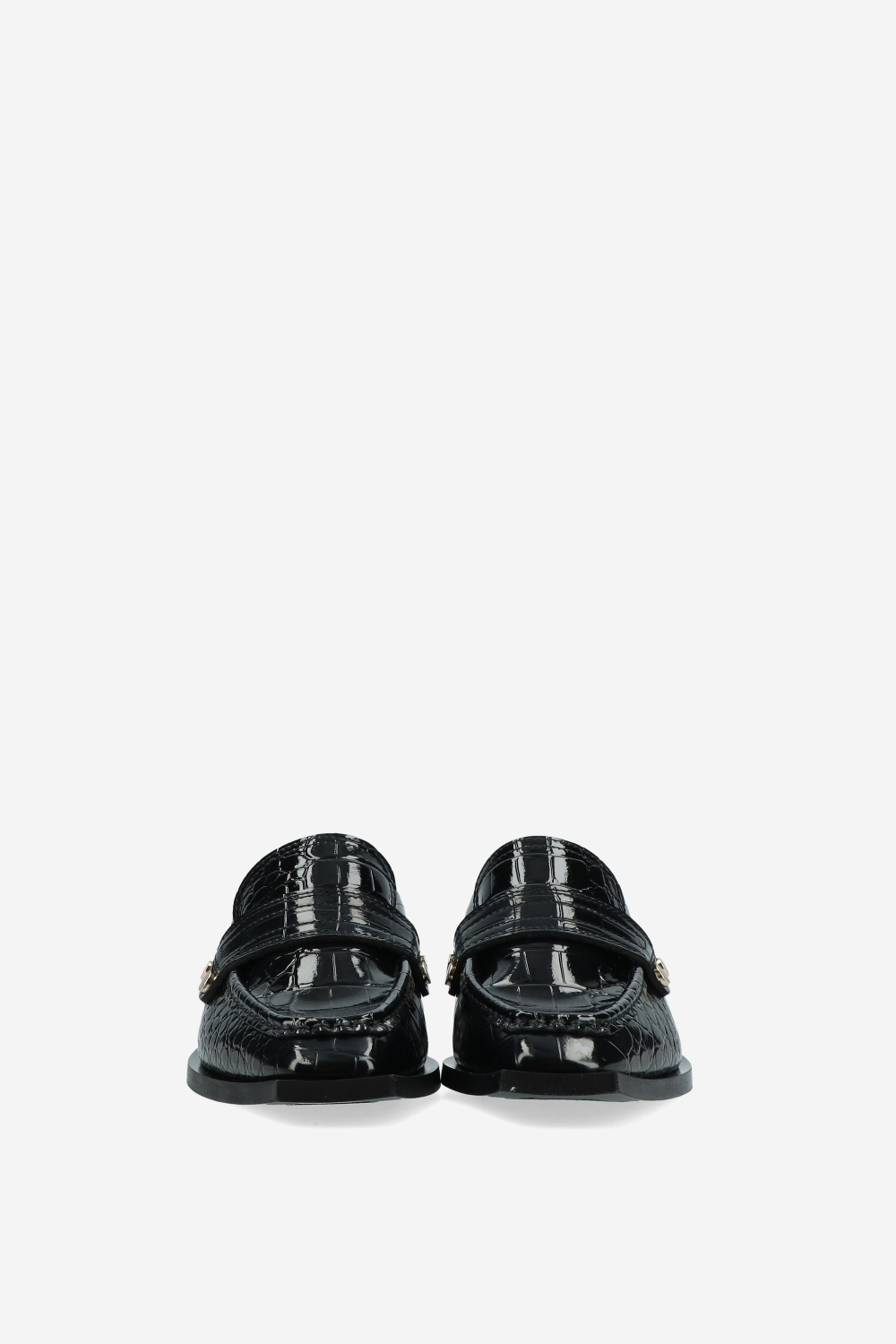 Studs square toe shiny croco loafers