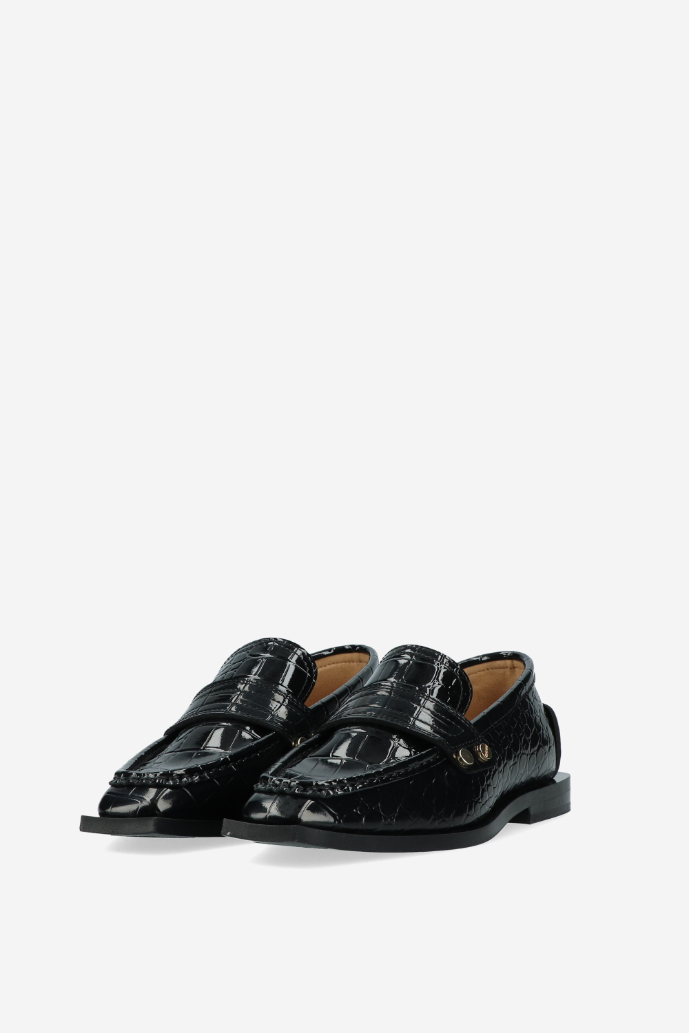 Studs square toe shiny croco loafers