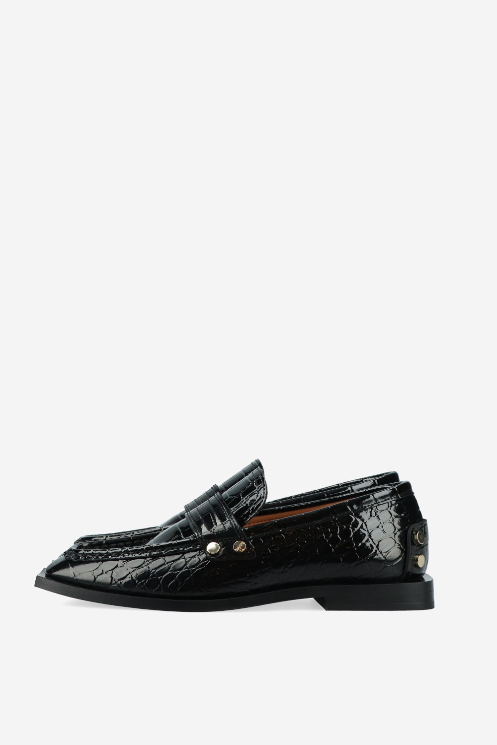Studs square toe shiny croco loafers