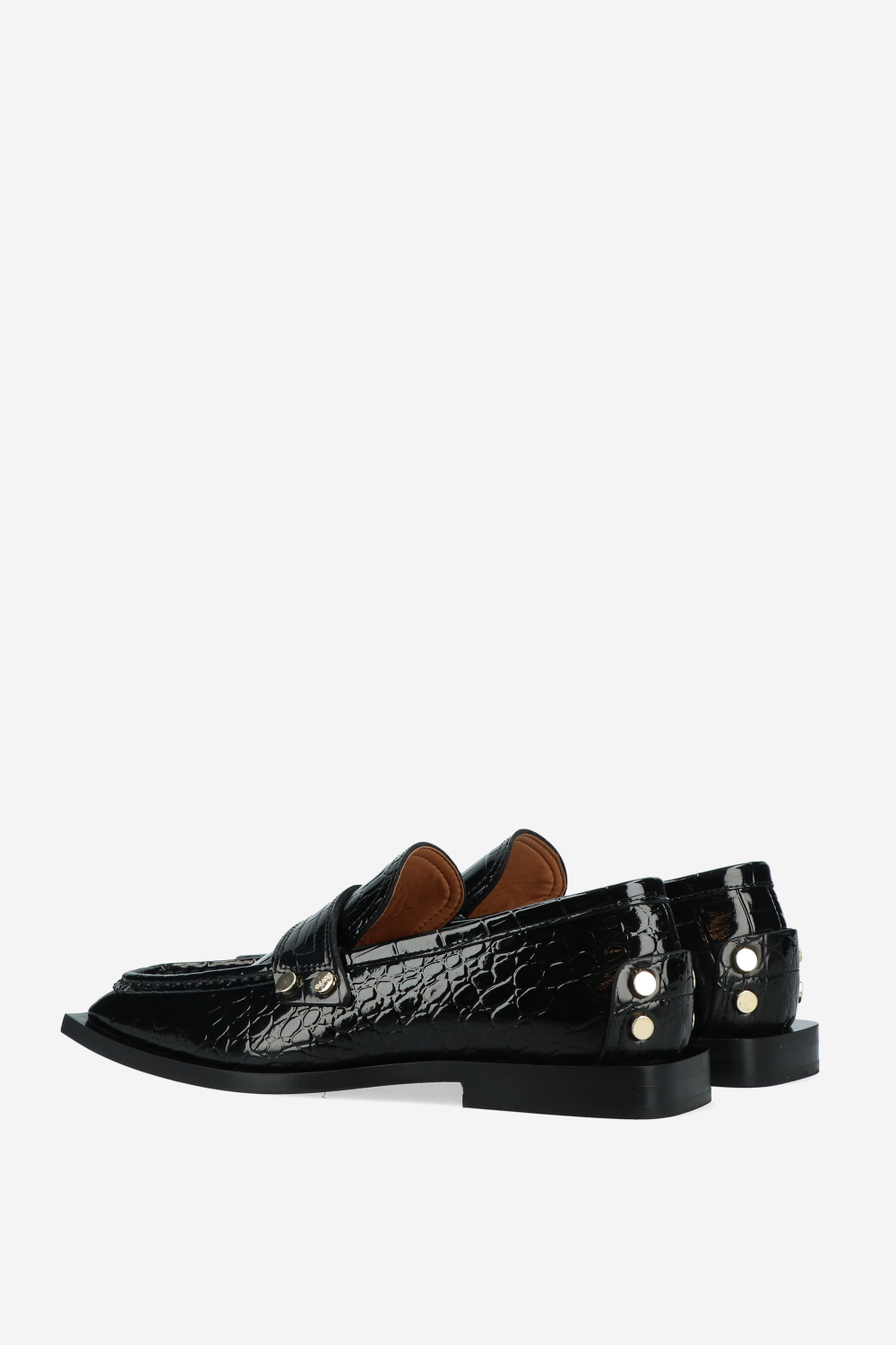 Studs square toe shiny croco loafers