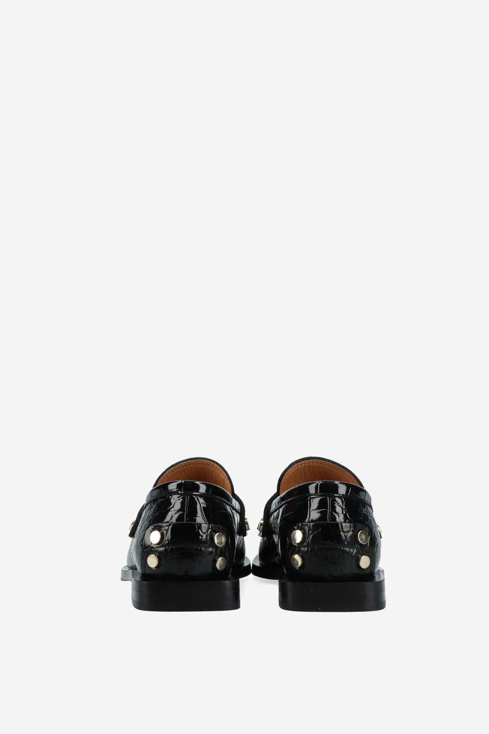 Studs square toe shiny croco loafers