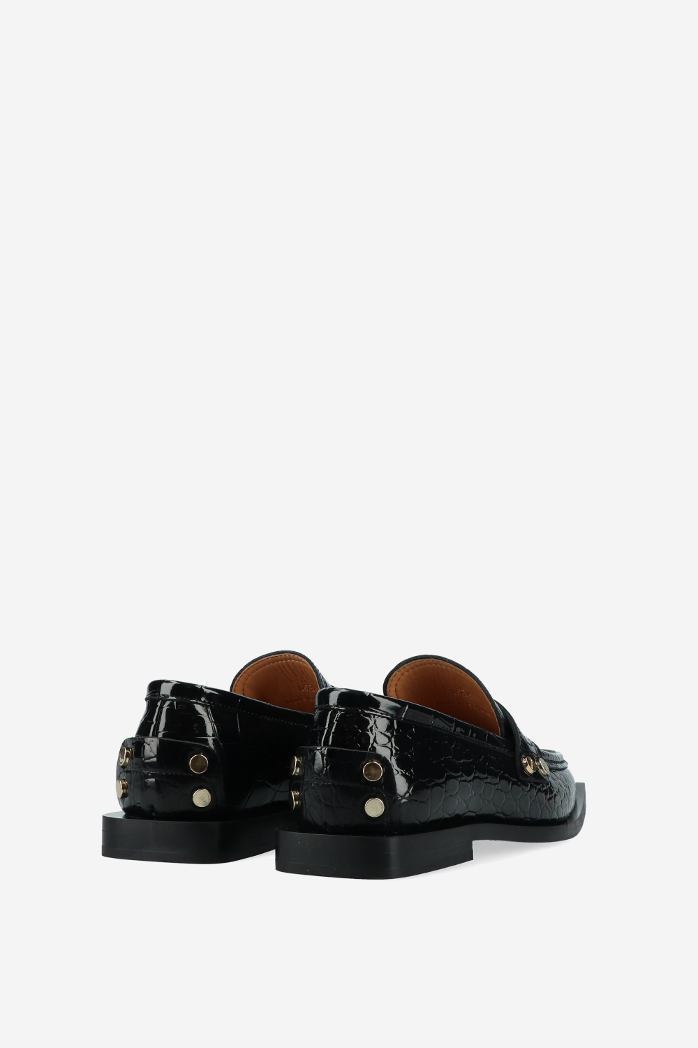 Studs square toe shiny croco loafers