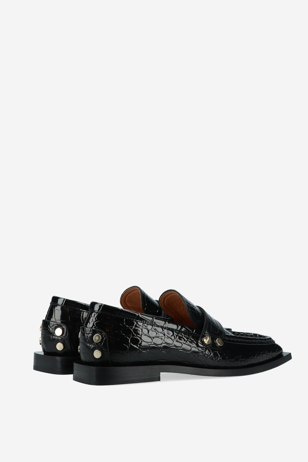 Studs square toe shiny croco loafers