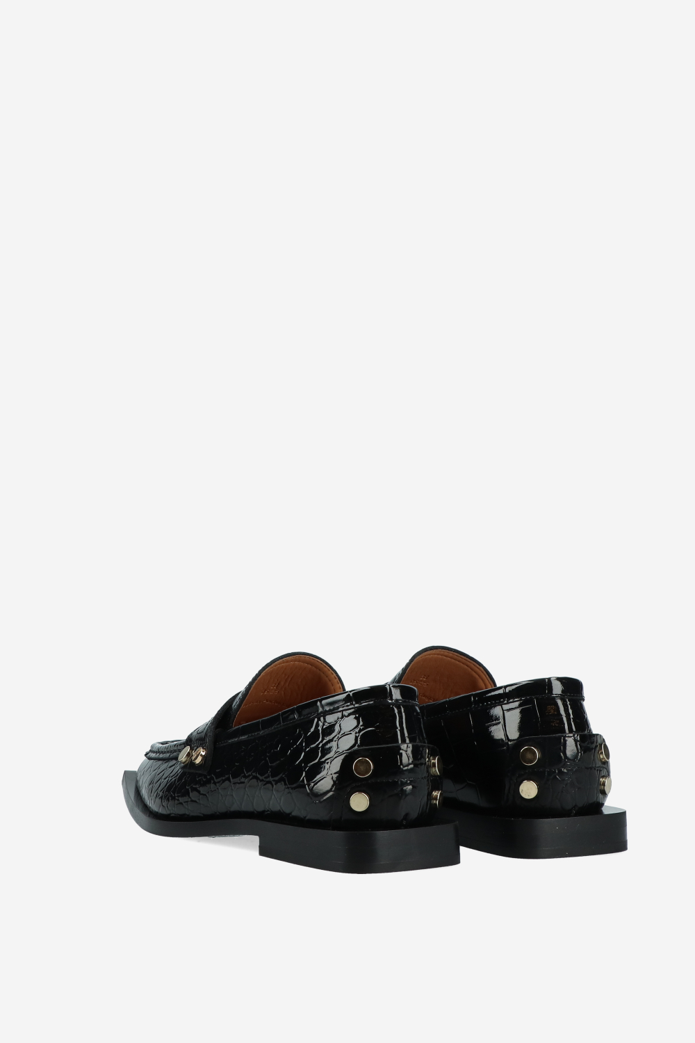 Studs square toe shiny croco loafers