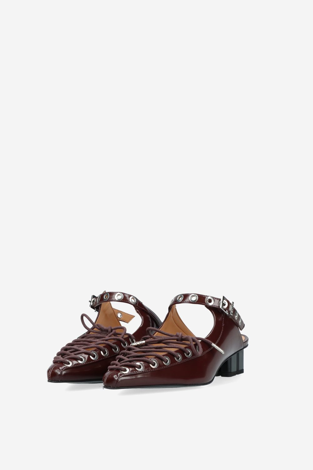 Eyelets lace up oleatex mules