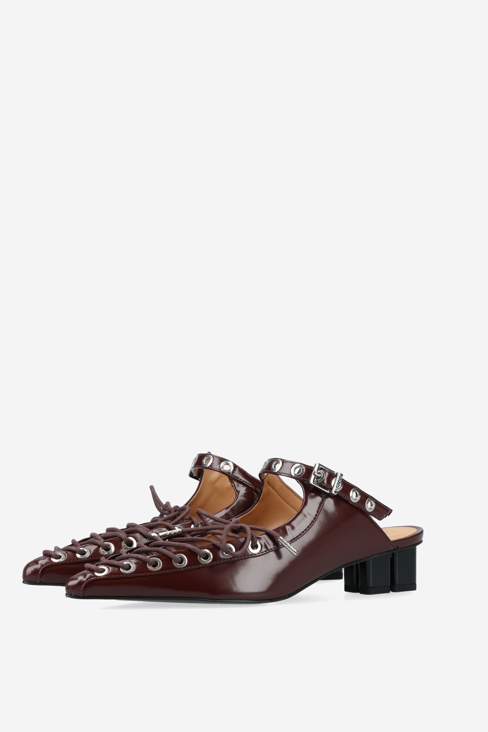 Eyelets lace up oleatex mules