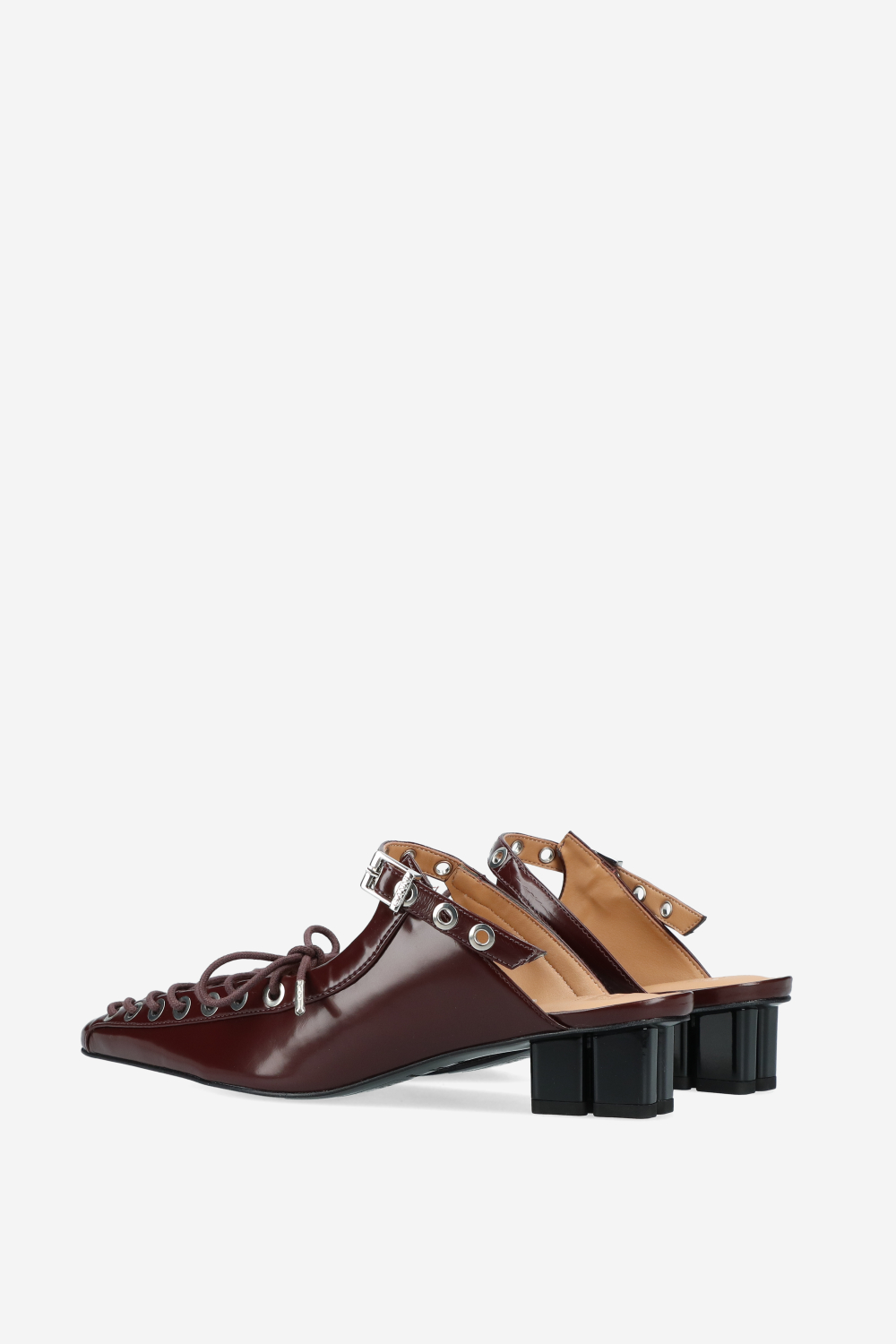 Eyelets lace up oleatex mules