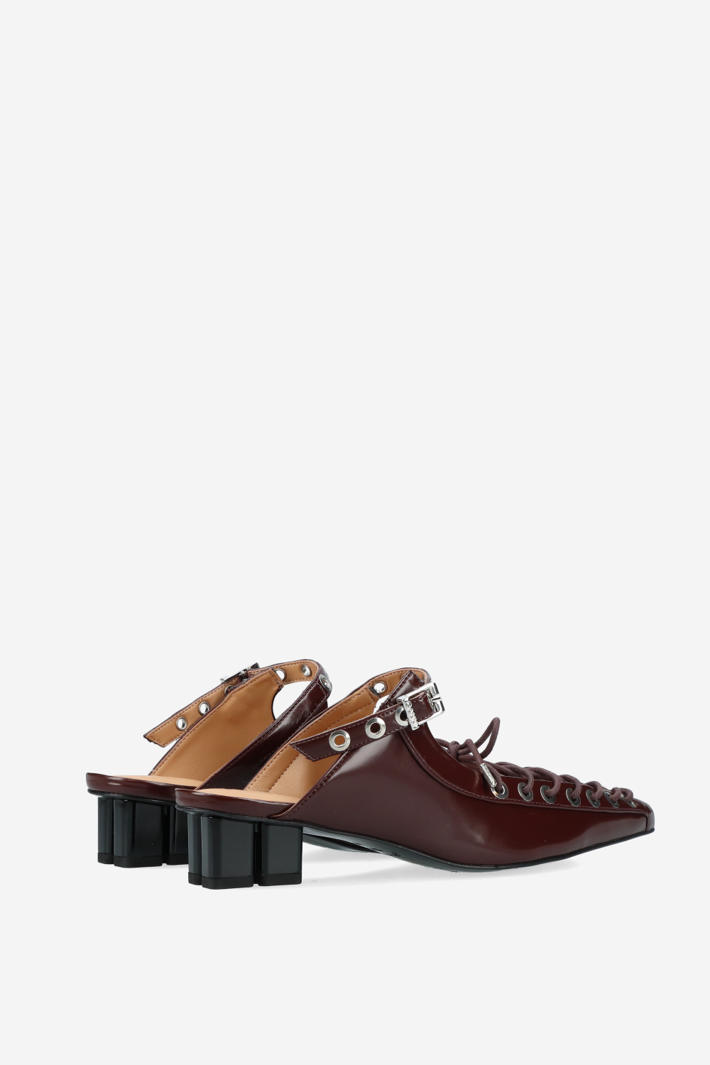 Eyelets lace up oleatex mules