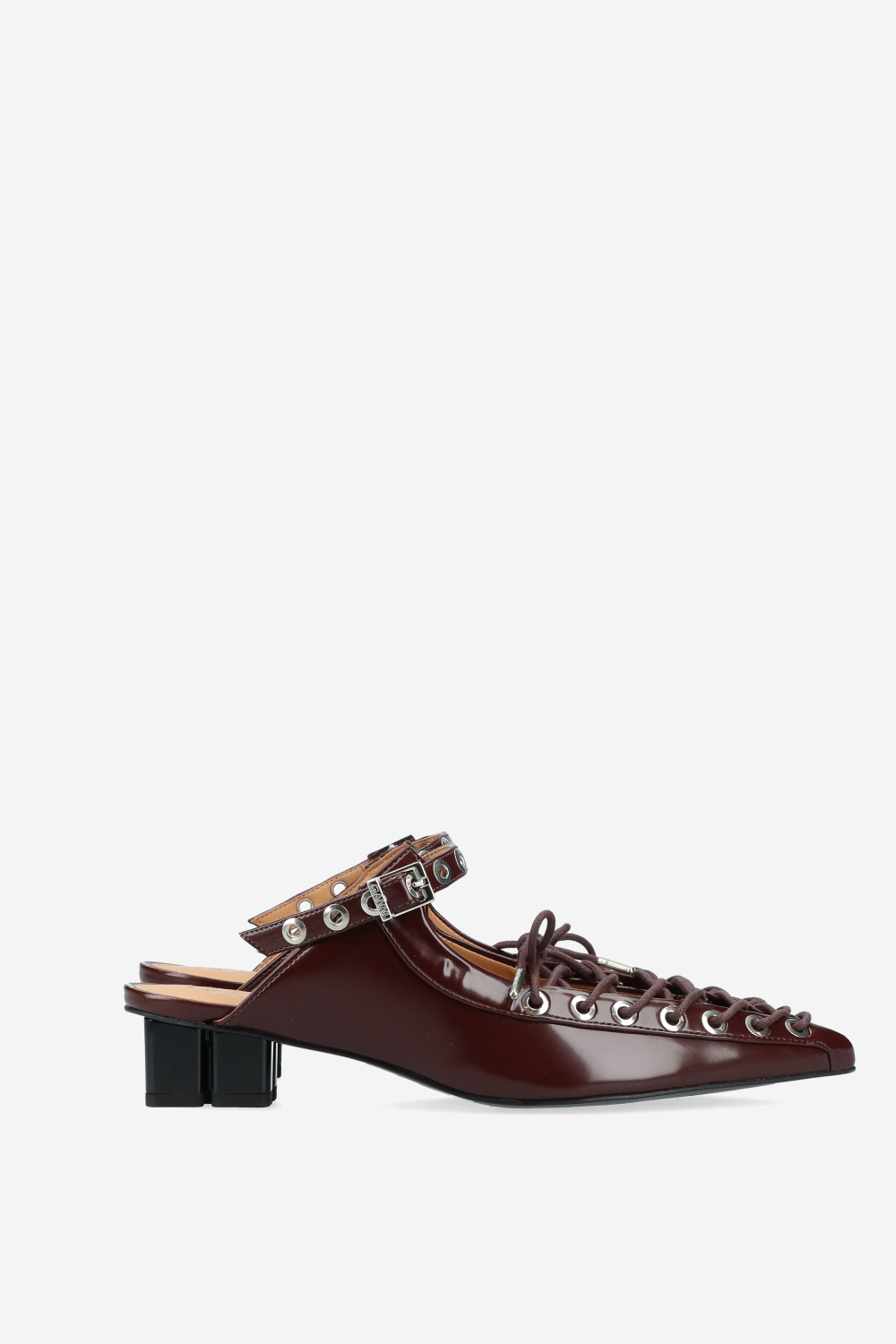 Eyelets lace up oleatex mules
