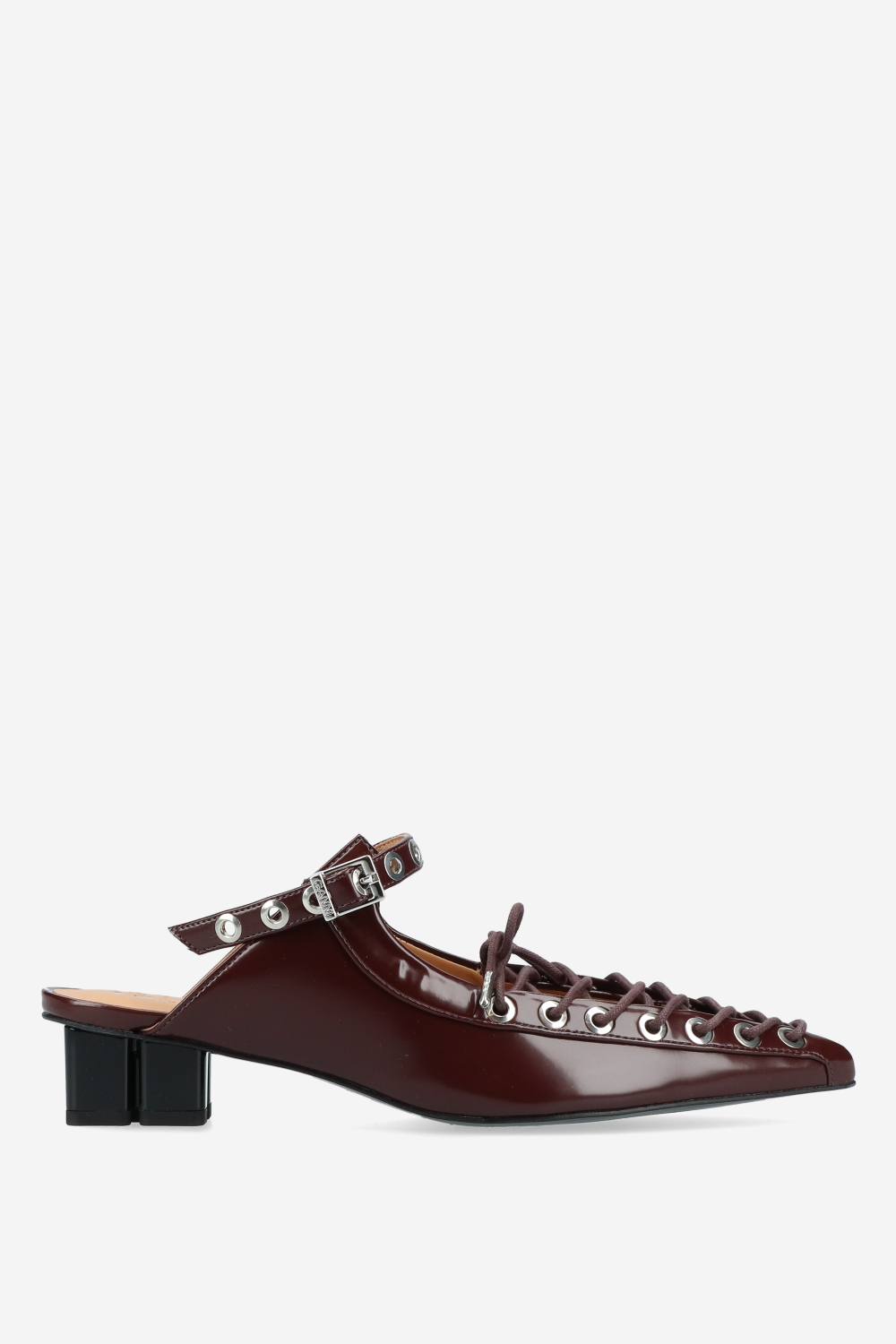 Ganni - Eyelets lace up oleatex mules
