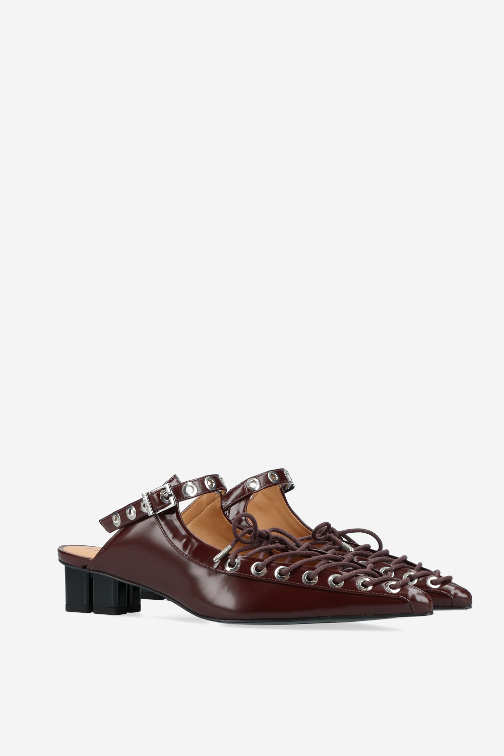 Ganni - Eyelets lace up oleatex mules