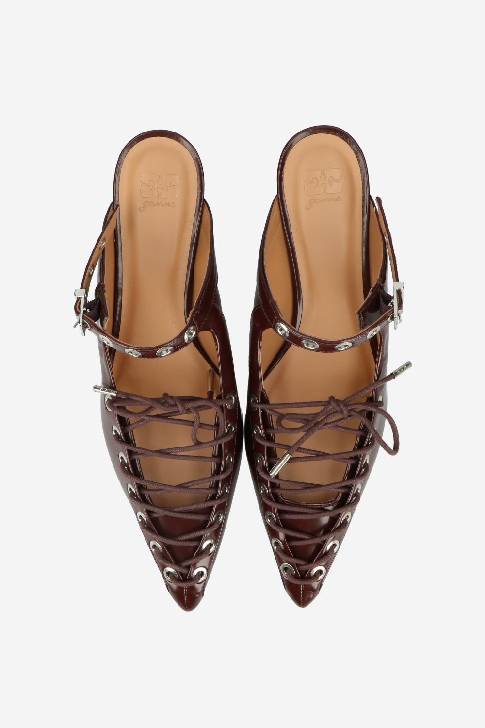 Eyelets lace up oleatex mules