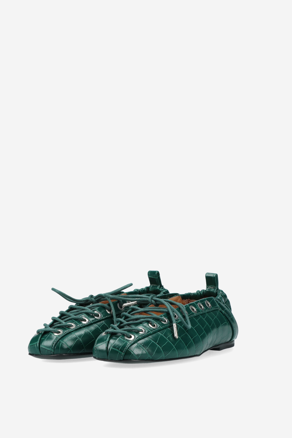 Eyelets lace up croco ballerinas