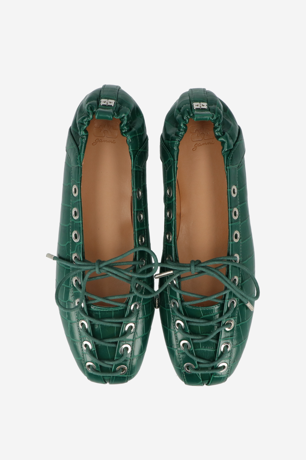 Eyelets lace up croco ballerinas