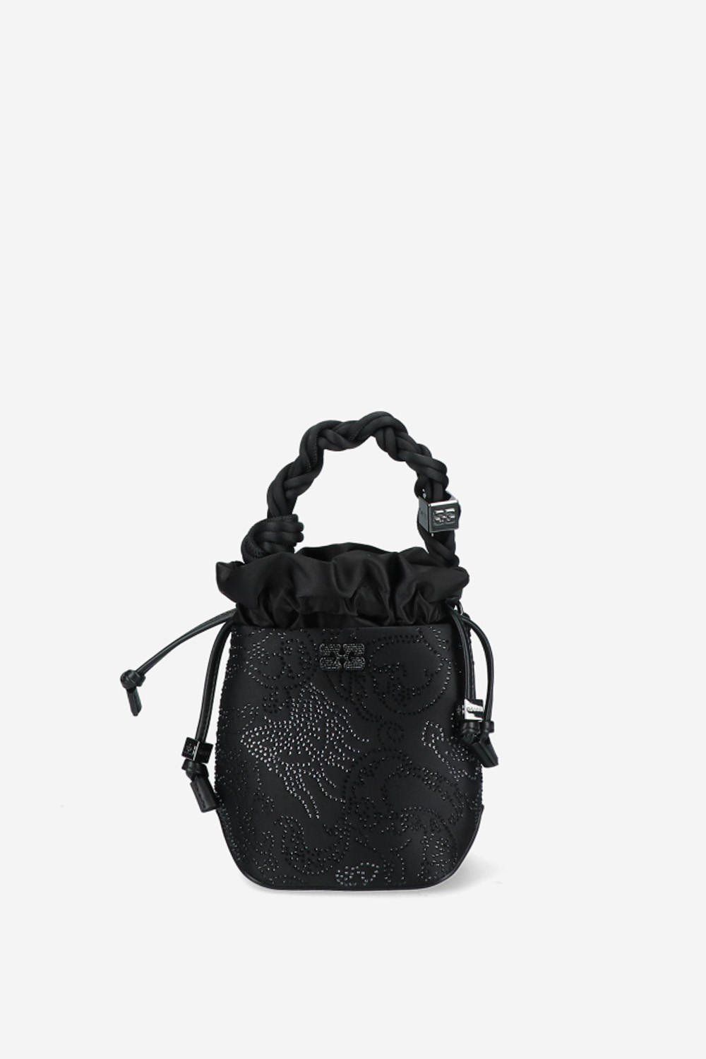 Ganni - Bou bucket mini flower strass satin crossbody