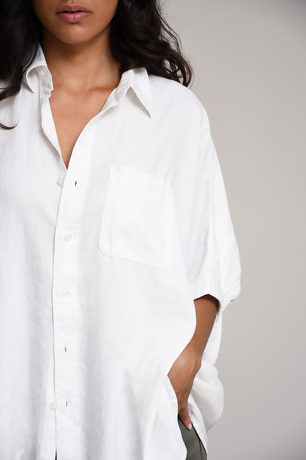 Boxy cuffed linen-cotton blend shirt