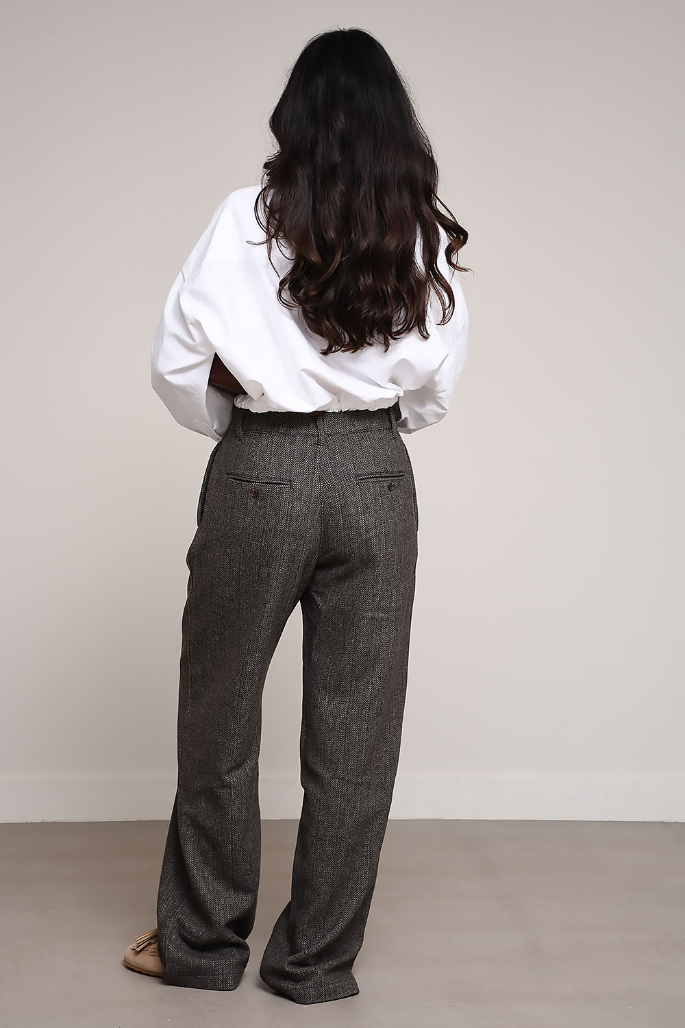 Double pleat wide leg pants