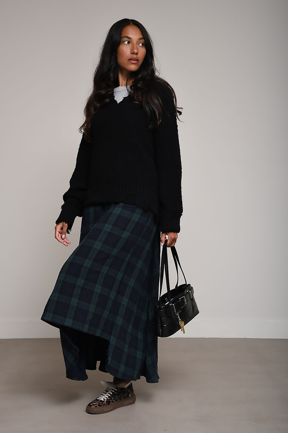 Denimist - Cropped cable crewneck sweater