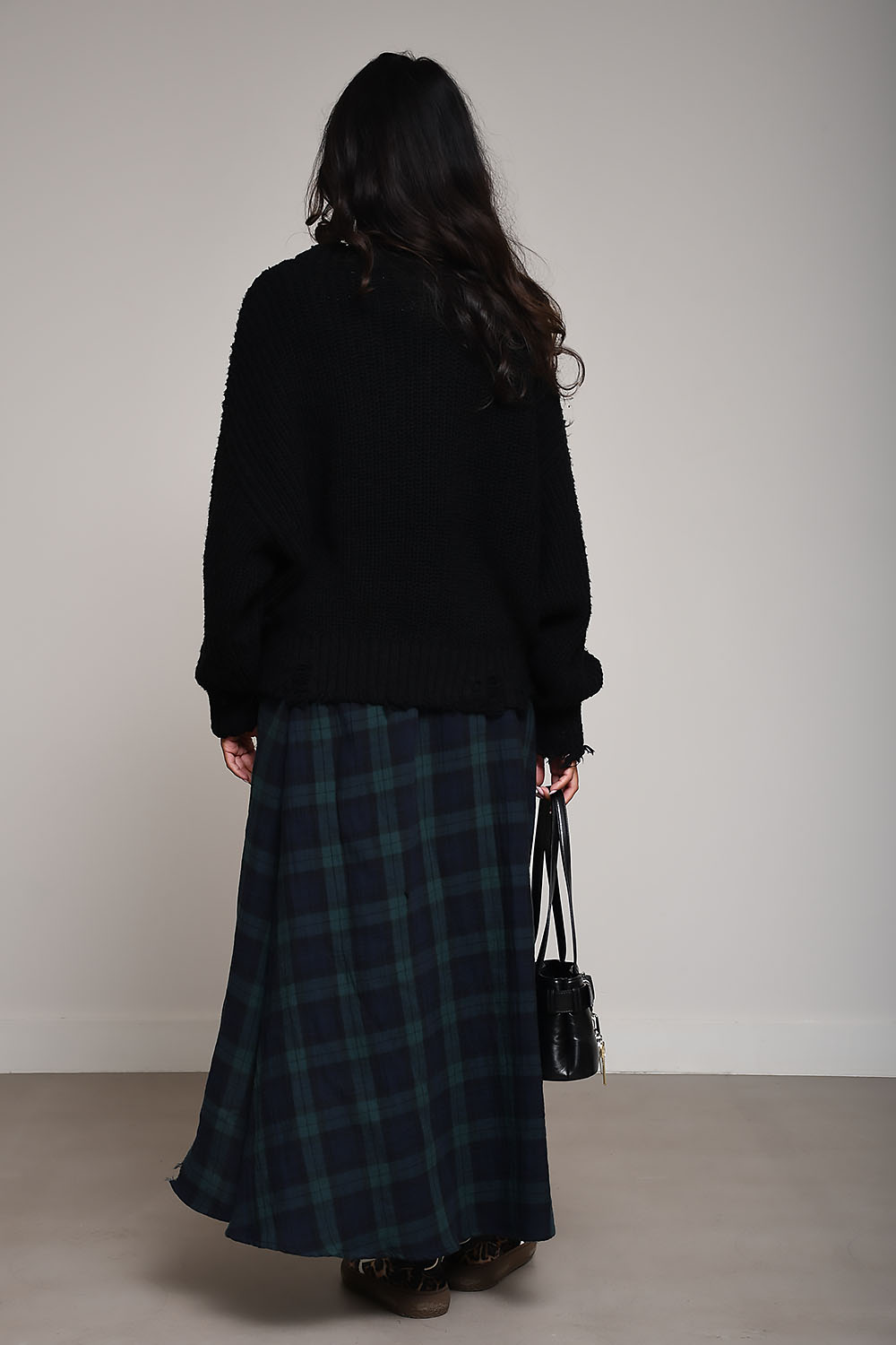 Cropped cable crewneck sweater