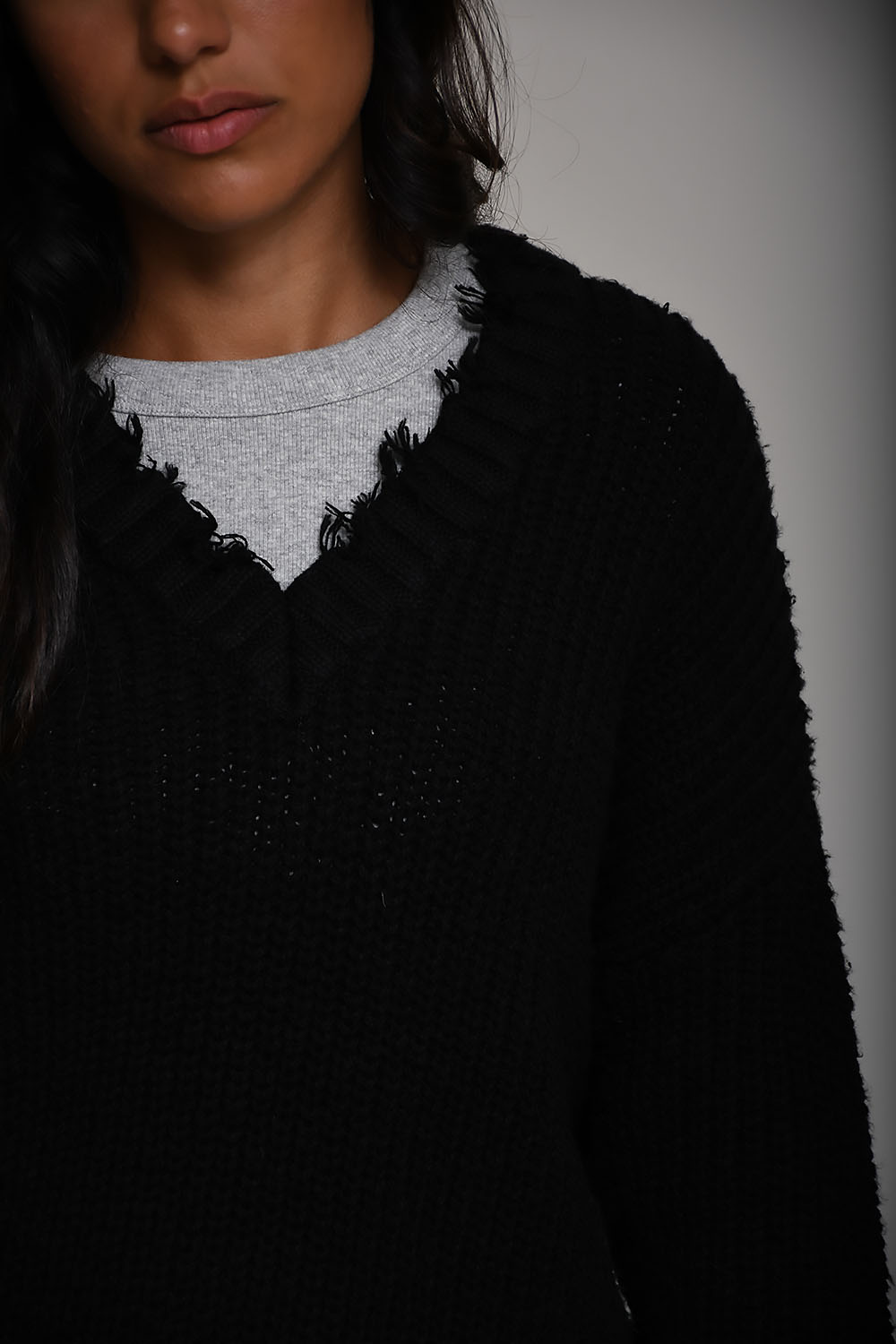 Cropped cable crewneck sweater
