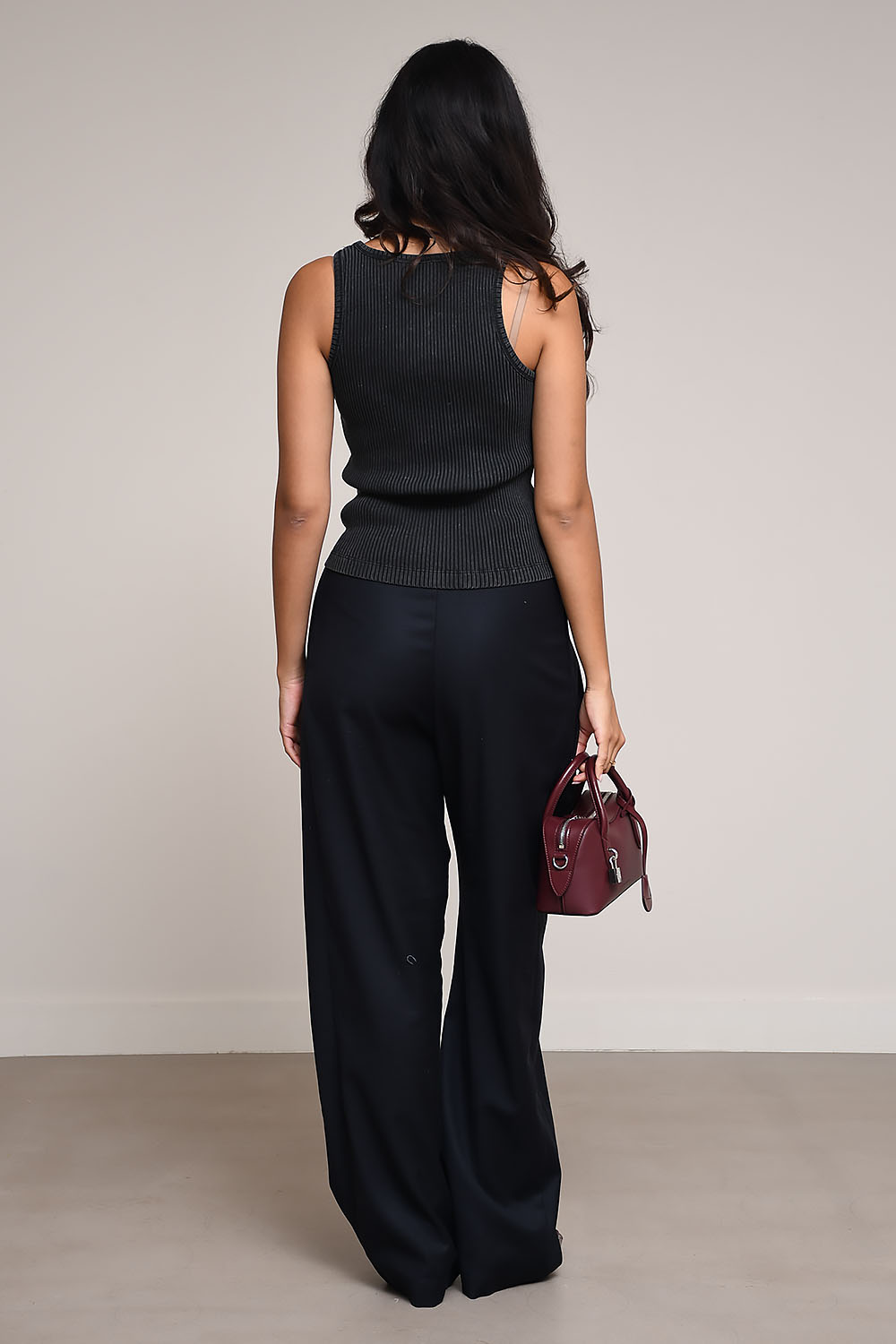 Pestrin flan-woven straight leg trousers