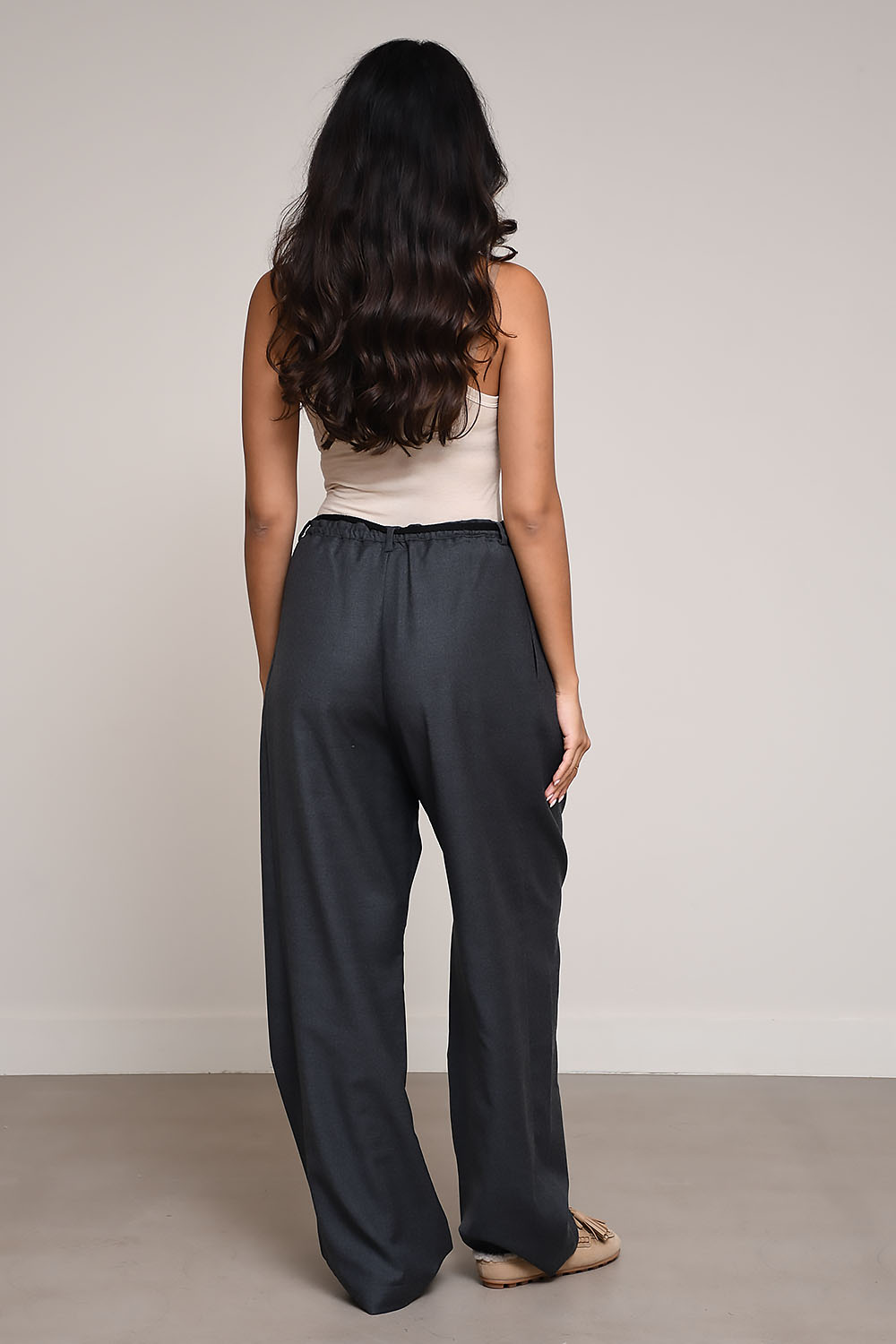Pestrin flan-woven straight leg trousers