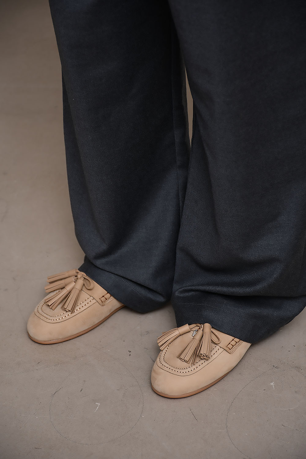 Pestrin flan-woven straight leg trousers