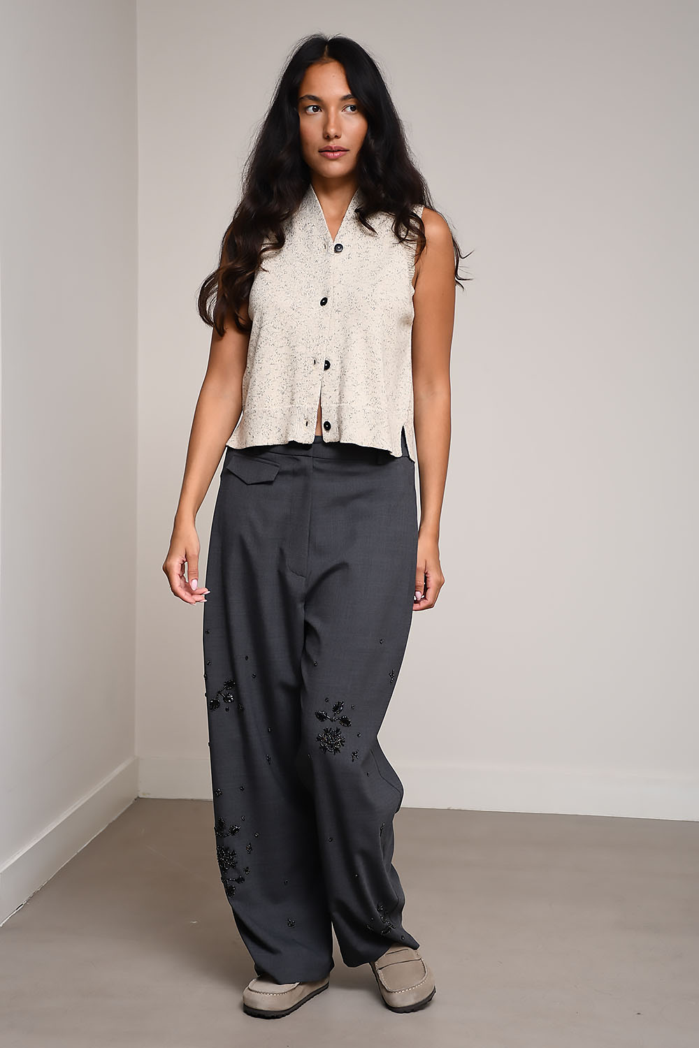 Embellished wide-leg tailoring pants