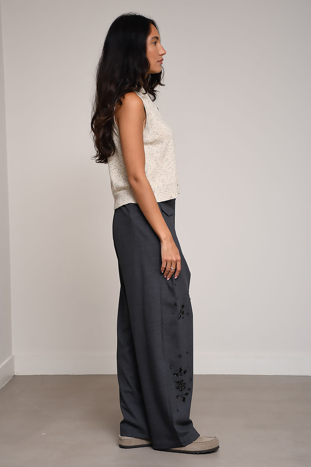 Embellished wide-leg tailoring pants