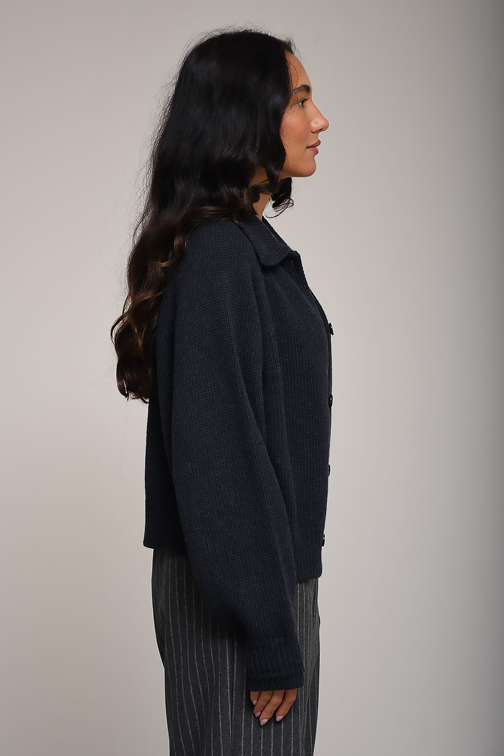 Merino wool collar cardigan