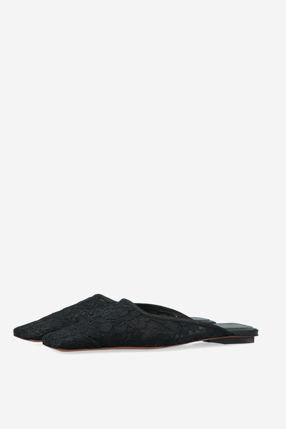 Square-toe lace backless mules