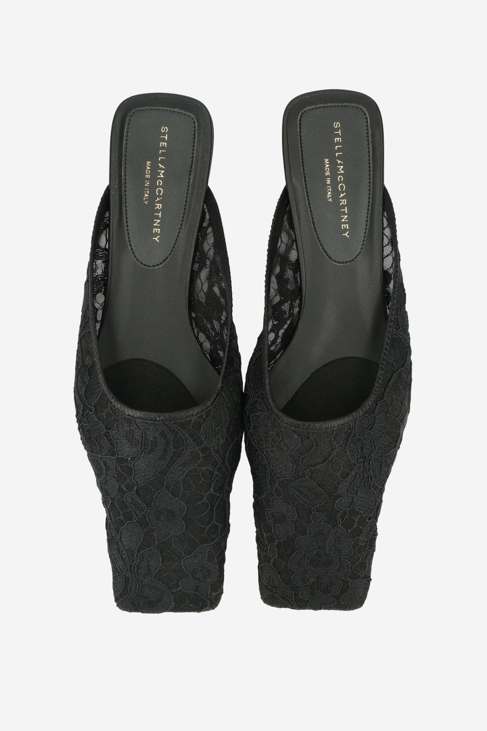 Square-toe lace backless mules