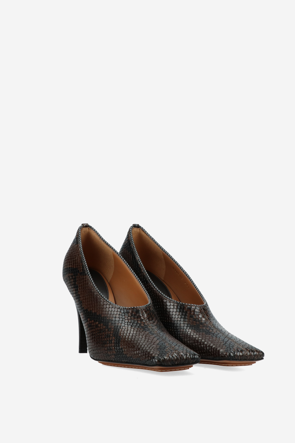 Square-toe snake stiletto pumps