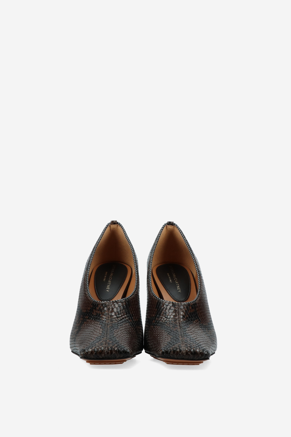 Square-toe snake stiletto pumps