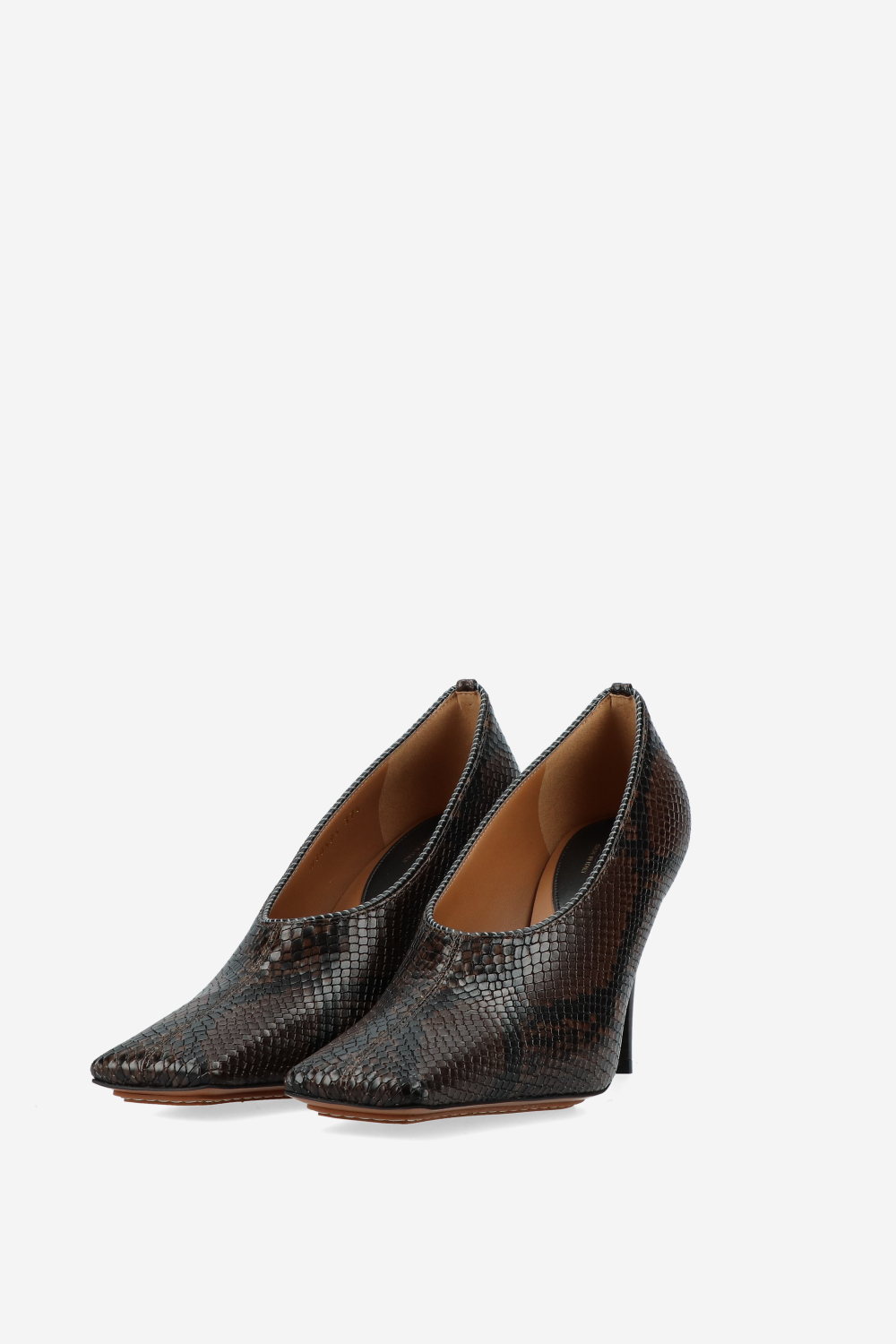 Square-toe snake stiletto pumps