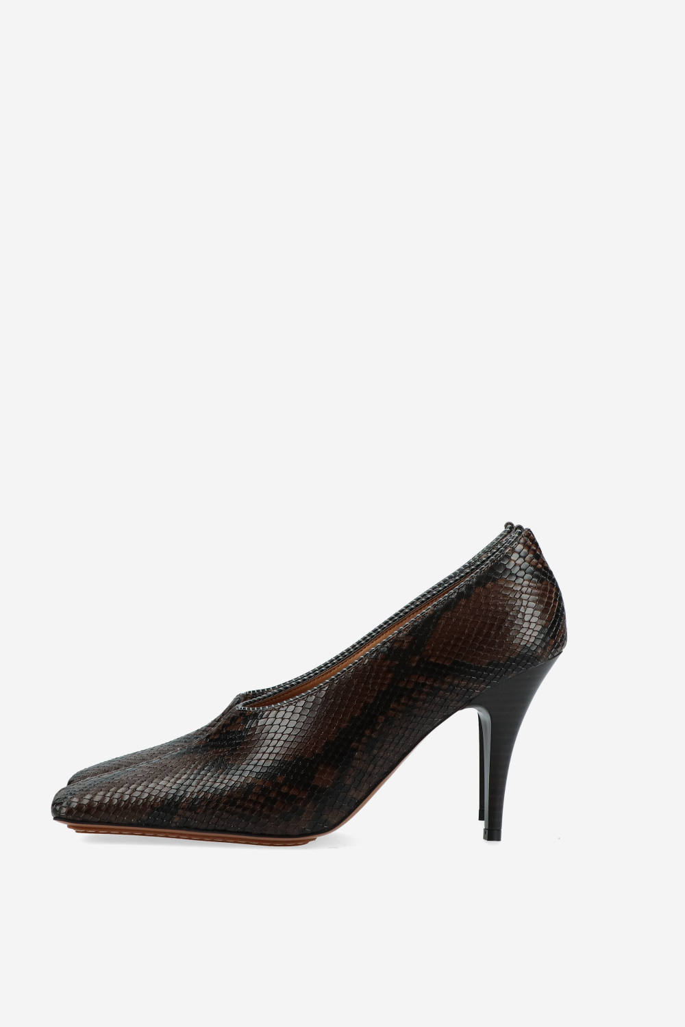 Square-toe snake stiletto pumps