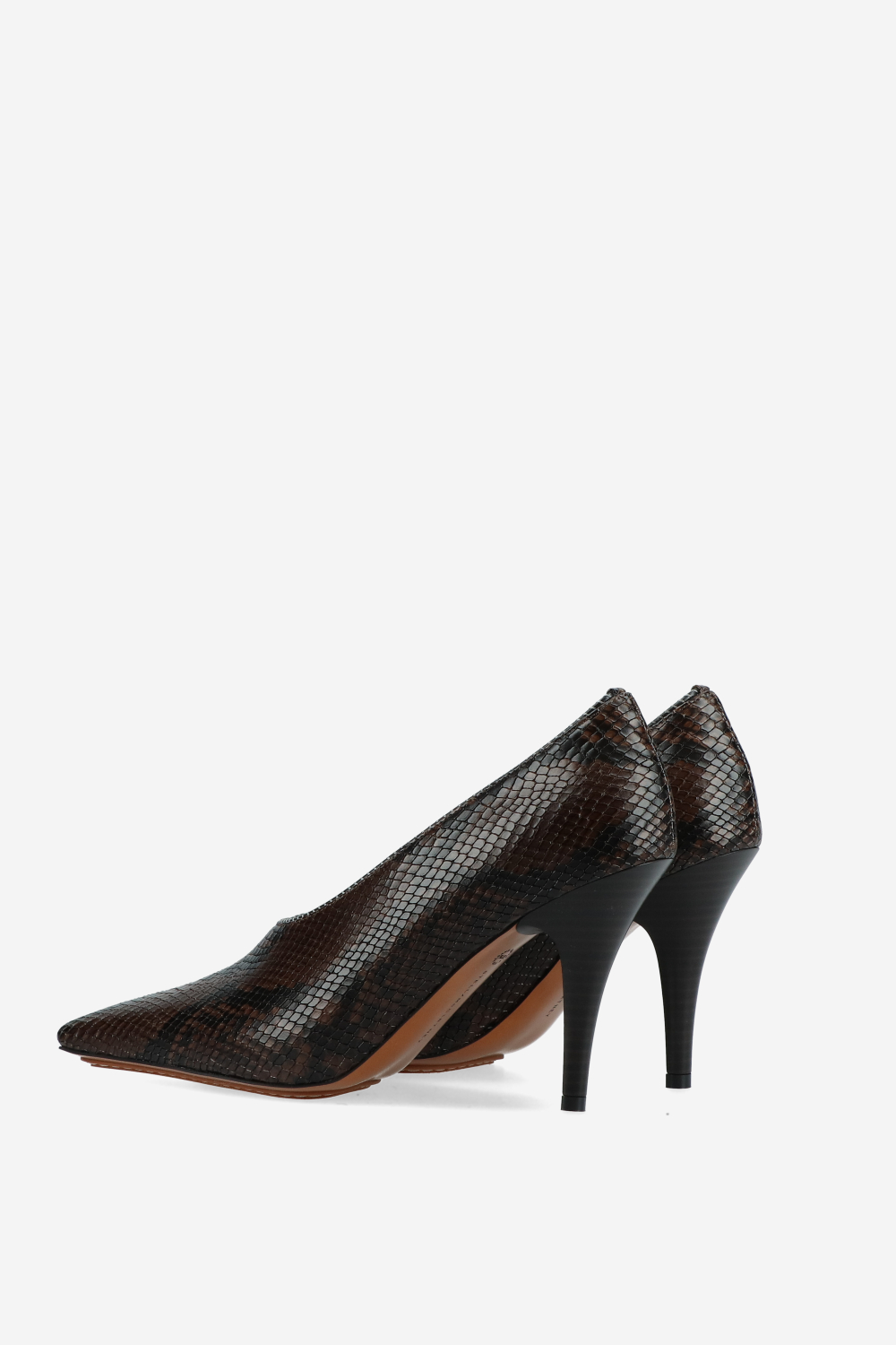 Square-toe snake stiletto pumps