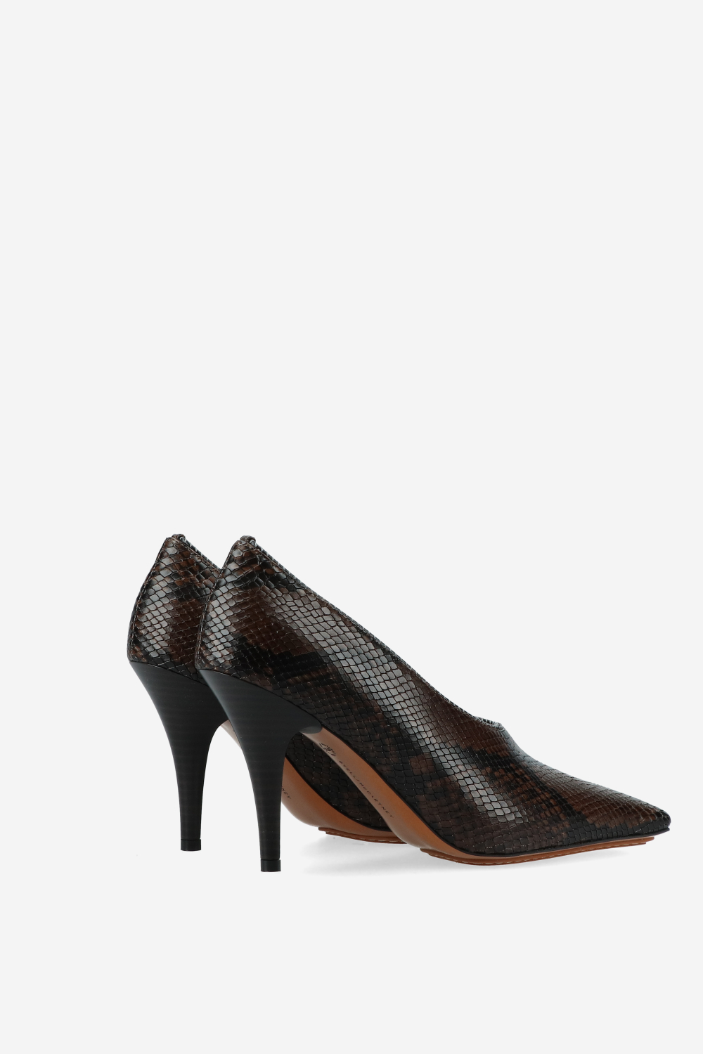 Square-toe snake stiletto pumps