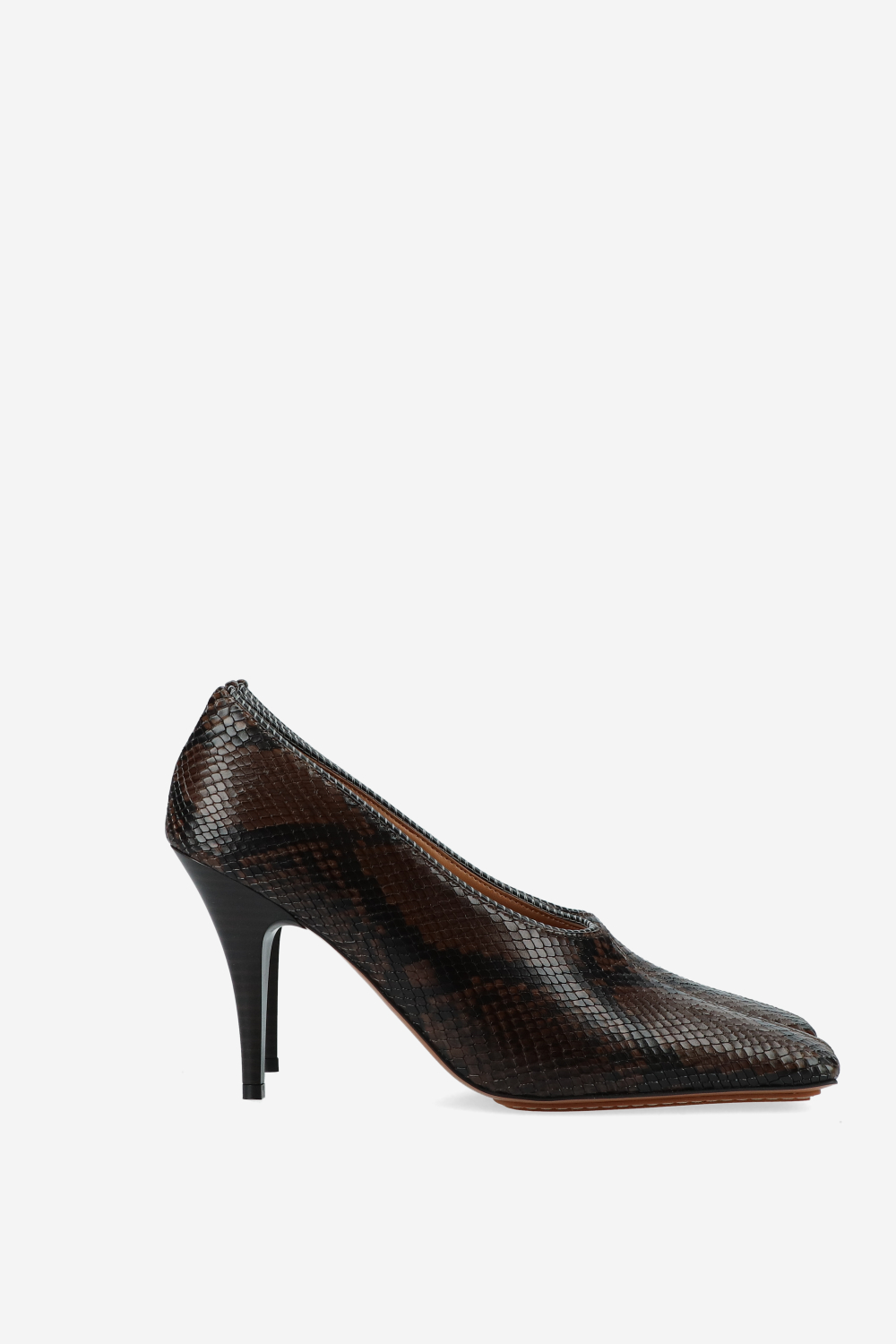 Square-toe snake stiletto pumps