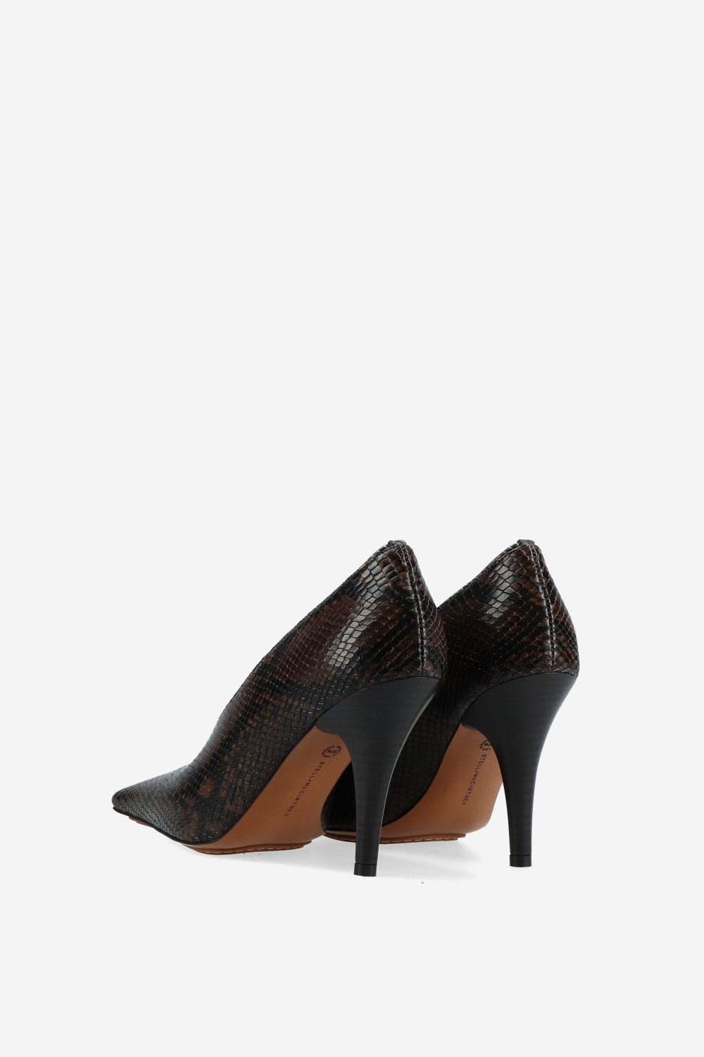 Square-toe snake stiletto pumps