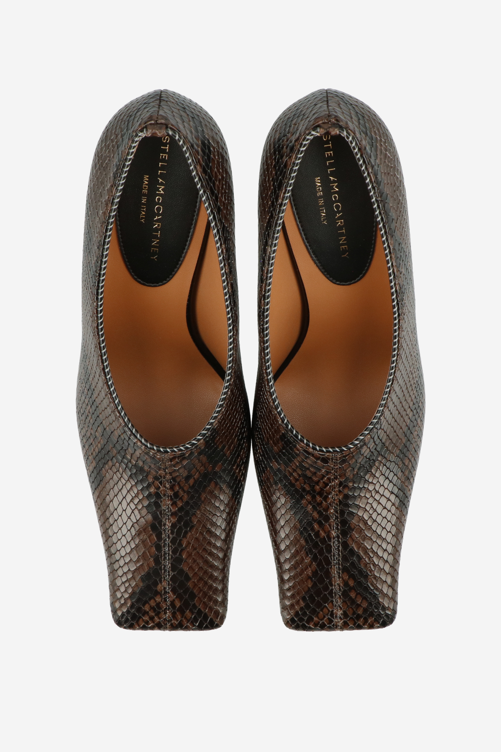 Square-toe snake stiletto pumps