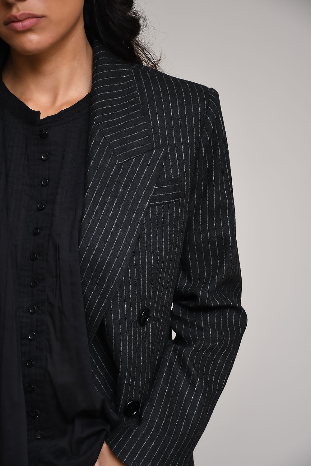 Jevima pinstripe double-breasted wool-blend blazer