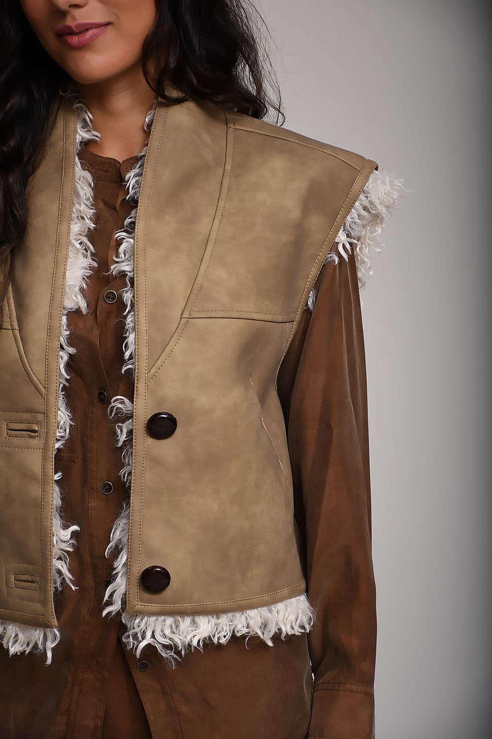 Clara faux shearling sheepskin vest