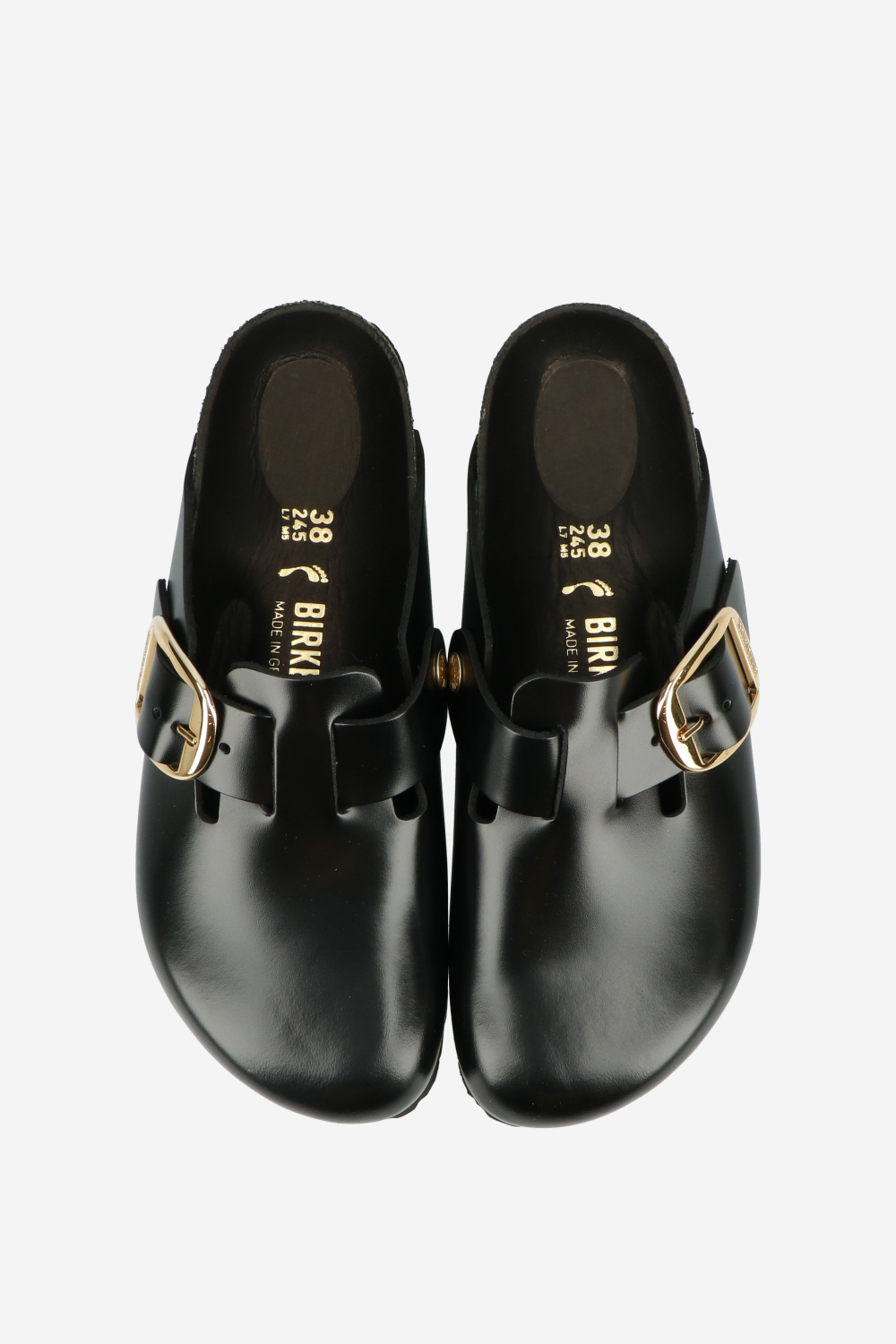 Boston big buckle leather clogs