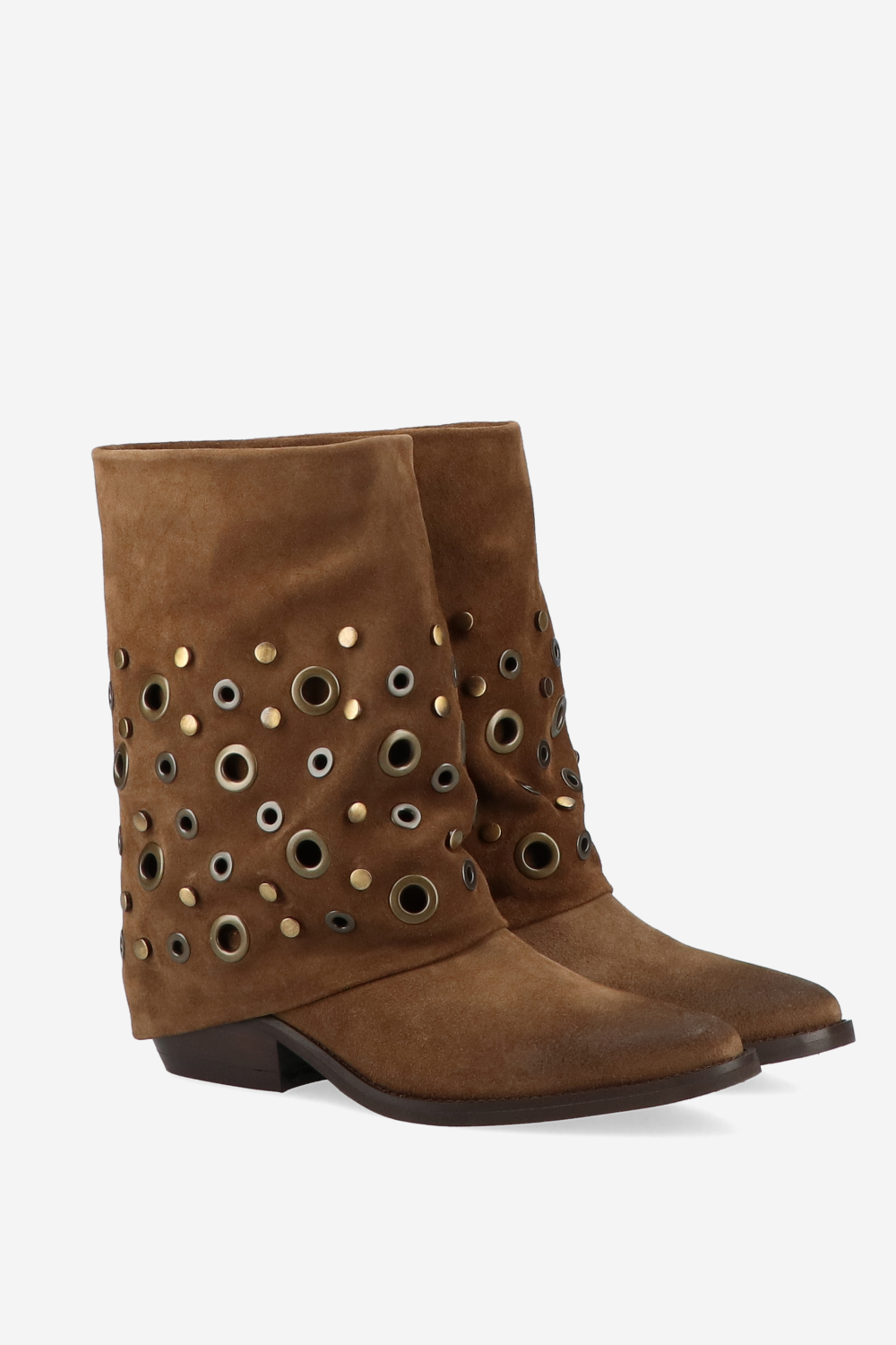 Eyelets suede fold-over boots