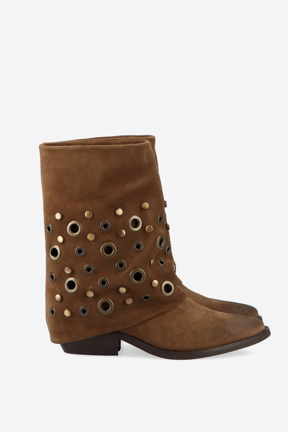 Eyelets suede fold-over boots