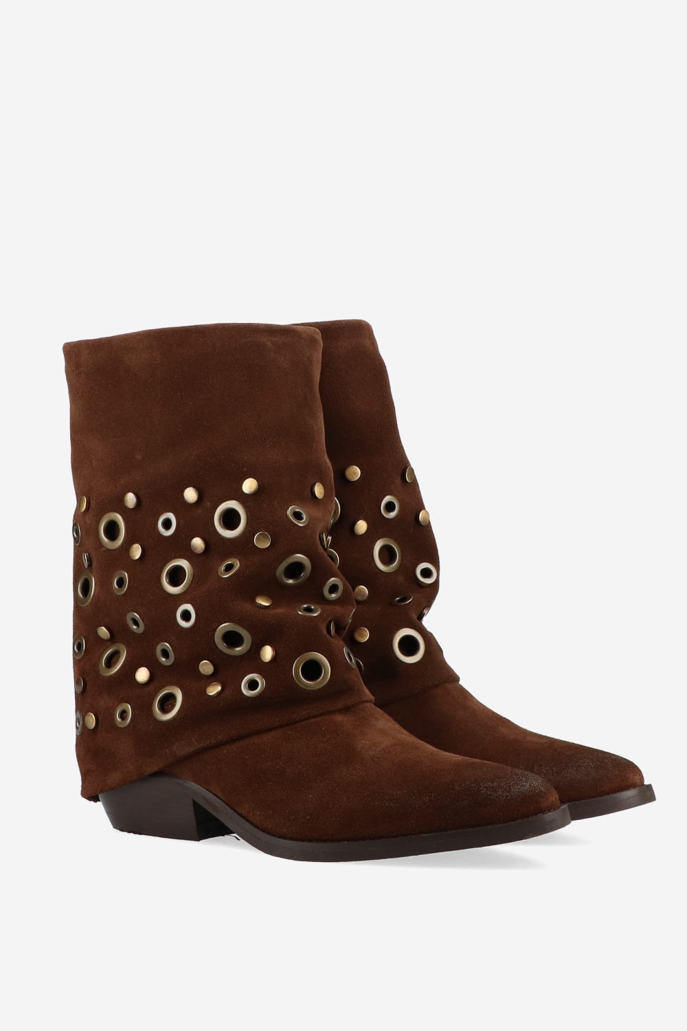 Eyelets suede fold-over boots